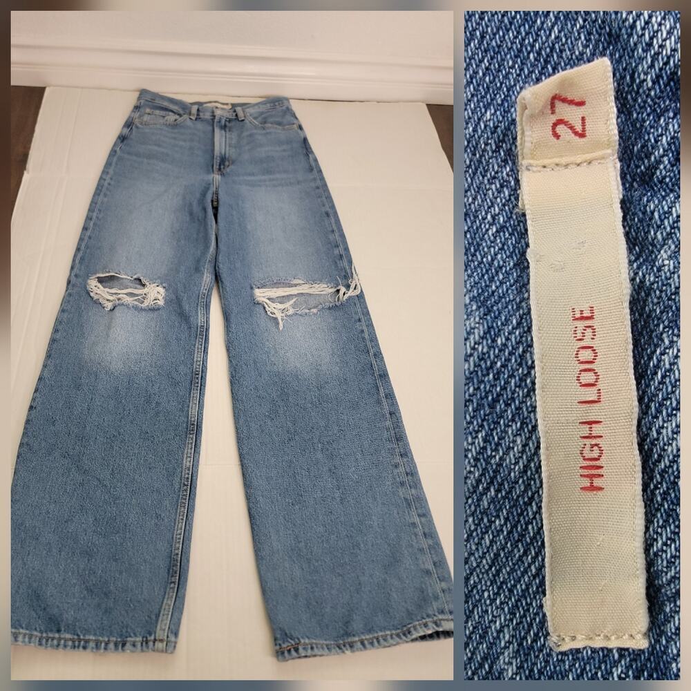 Levis Premium Jeans SZ 27 High Loose Straight Wide Leg Drapey Big E Distressed